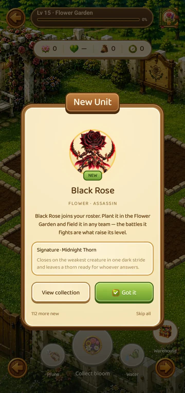 A new unit joins: the Black Rose, an Ultimate flower